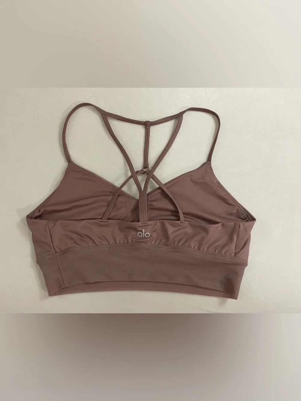ALO Yoga Lavish Strappy Sports Bra in Taupe Size L